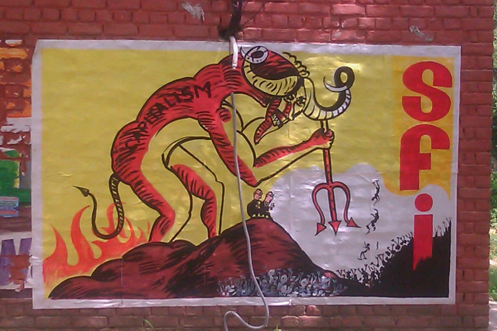 Capitalism mural by SFI, JNU, Delhi - photo Matt Birkinshaw
